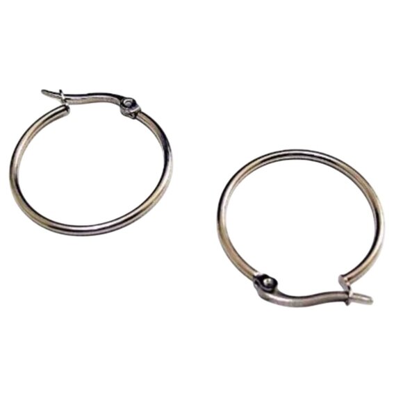 Thin Tube Hoops Pierced Post Studs Earrings Silver Vintage 1" 25mm - Picture 4 of 8